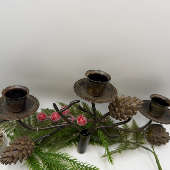 Rustic Metal Pinecone Wine Bottle Candle Stick Holder - Picture 12 of 17
